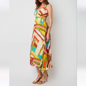 Suncoo Backless Midi Dress Multi Stripes